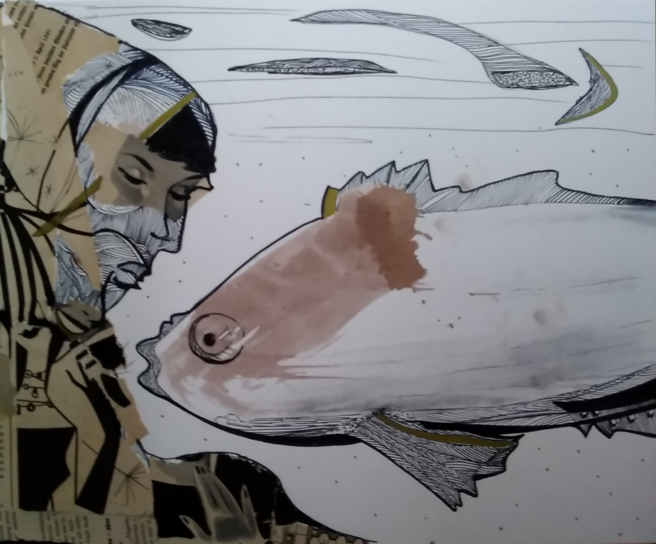 frau mit fisch